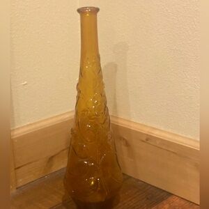 EMPOLI vintage tall amber glass, no stopper. Grapes, flower and butterfly design